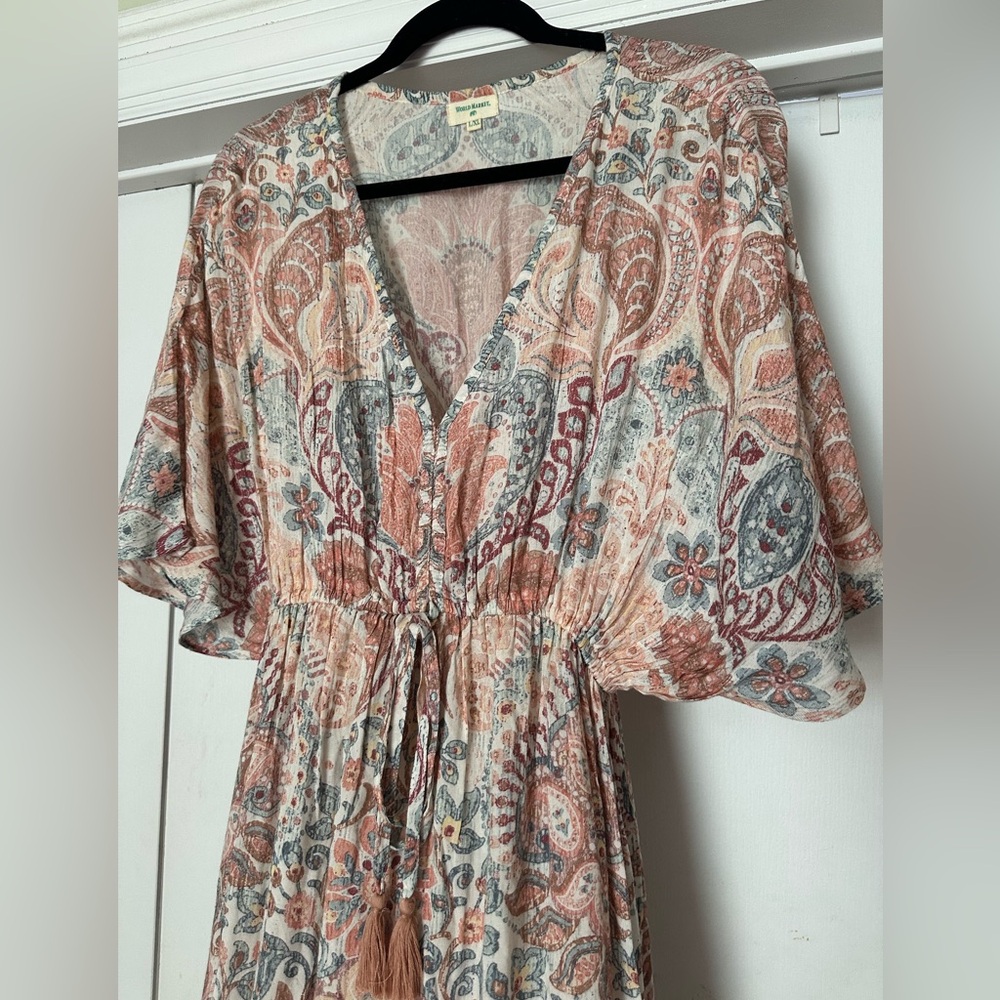 World Market Multicolor Paisley Bohemian V Neck Maxi Dress